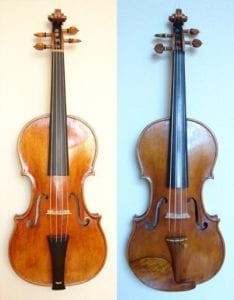 Two violins built by craftsman Timothy G. Johnson.